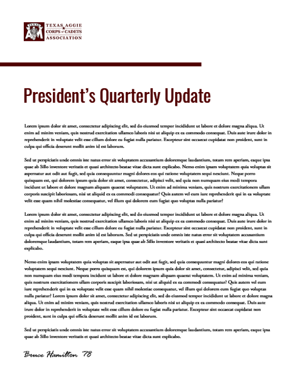 President's Quarterly Update from Corps of Cadets Association
